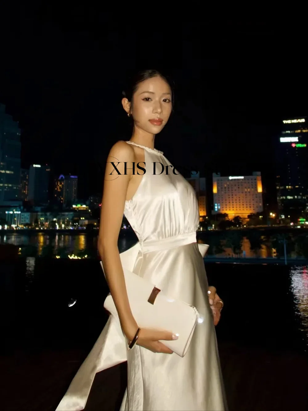 Elegant Halter Wedding Dresses Mermaid Korea Photo shoot Silk Satin Champagne Formal Evening Party Dress Customized 웨딩드레스