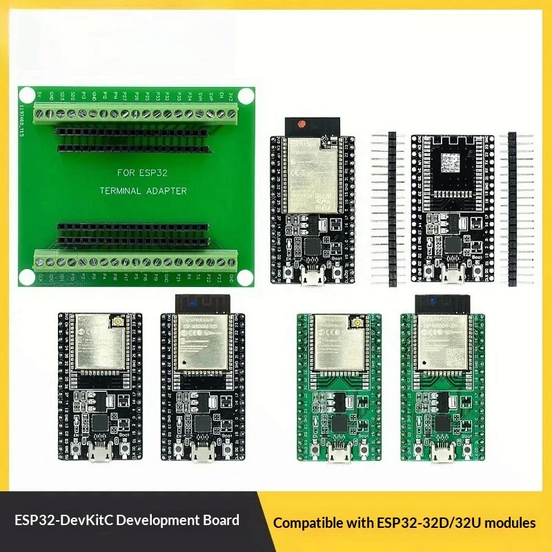 

Плата разработки ESP32-DevKitC (базовая плата ESP32) может быть оснащена модулями ESP32-32D/32U.