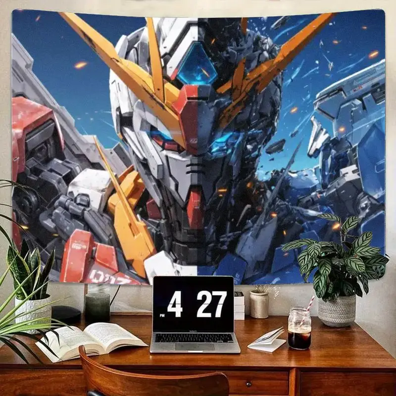 

1 шт. футуристический гобелен Gundam — стильный меховой гобелен, яркое пространство — тематическое настенное искусство с взрывами и мужами, белый/синий/красный/желтый цвет