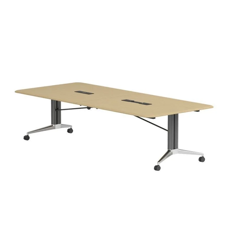 German plastic folding mobile conference table, rounded corner family dining room table with wheels