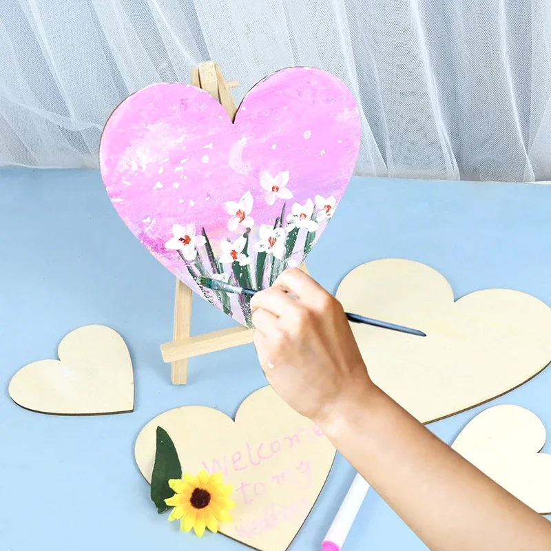 Hochzeit Liebe Herzform Holz Konfetti Blanko Herz Chips Valentinstag Dekoration Hochzeit Romantische Natürliche Bastelbedarf – Detail 8