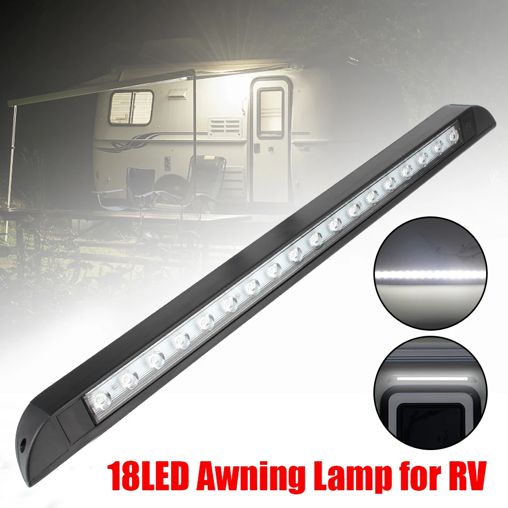 Waterproof 12-28V 18 LED Awning Lamp Trailer Exterior Lamp for RV Caravan Interior Wall Lamps 6000k