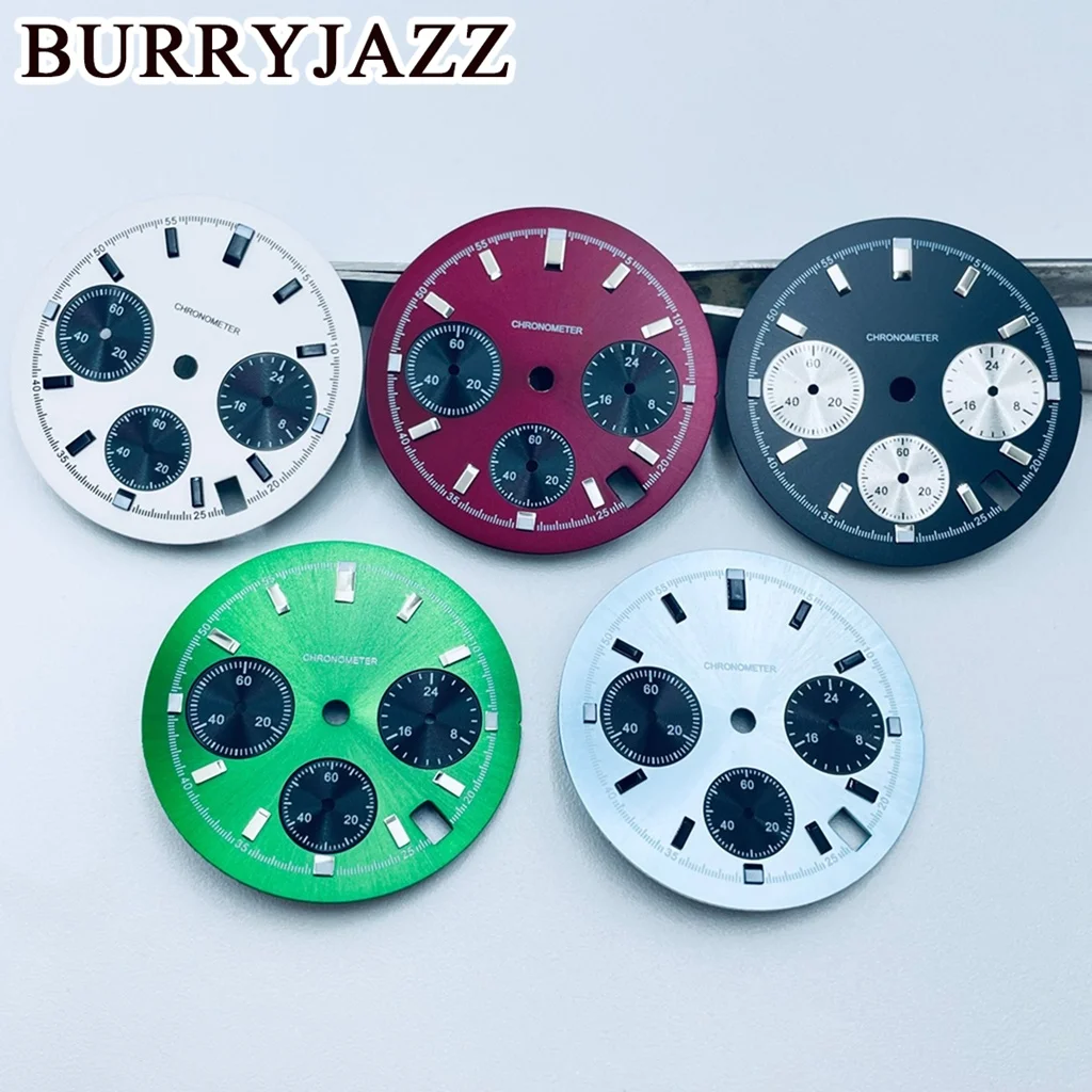 BURRYJAZZ 30mm Watch Dial Fit VK63 VK63A Movement Luminous Index Modified Black Blue White Watch Face Multi Function Watch Dial - Image 2