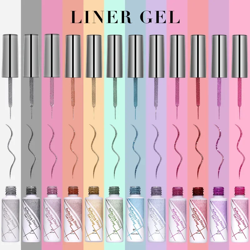 Candy Color Liner Gel 8 ml 12 Farben Super Bright Glitter Painting Gel Easy Apply French Gel Nail Art Design Semi Permanent Lack