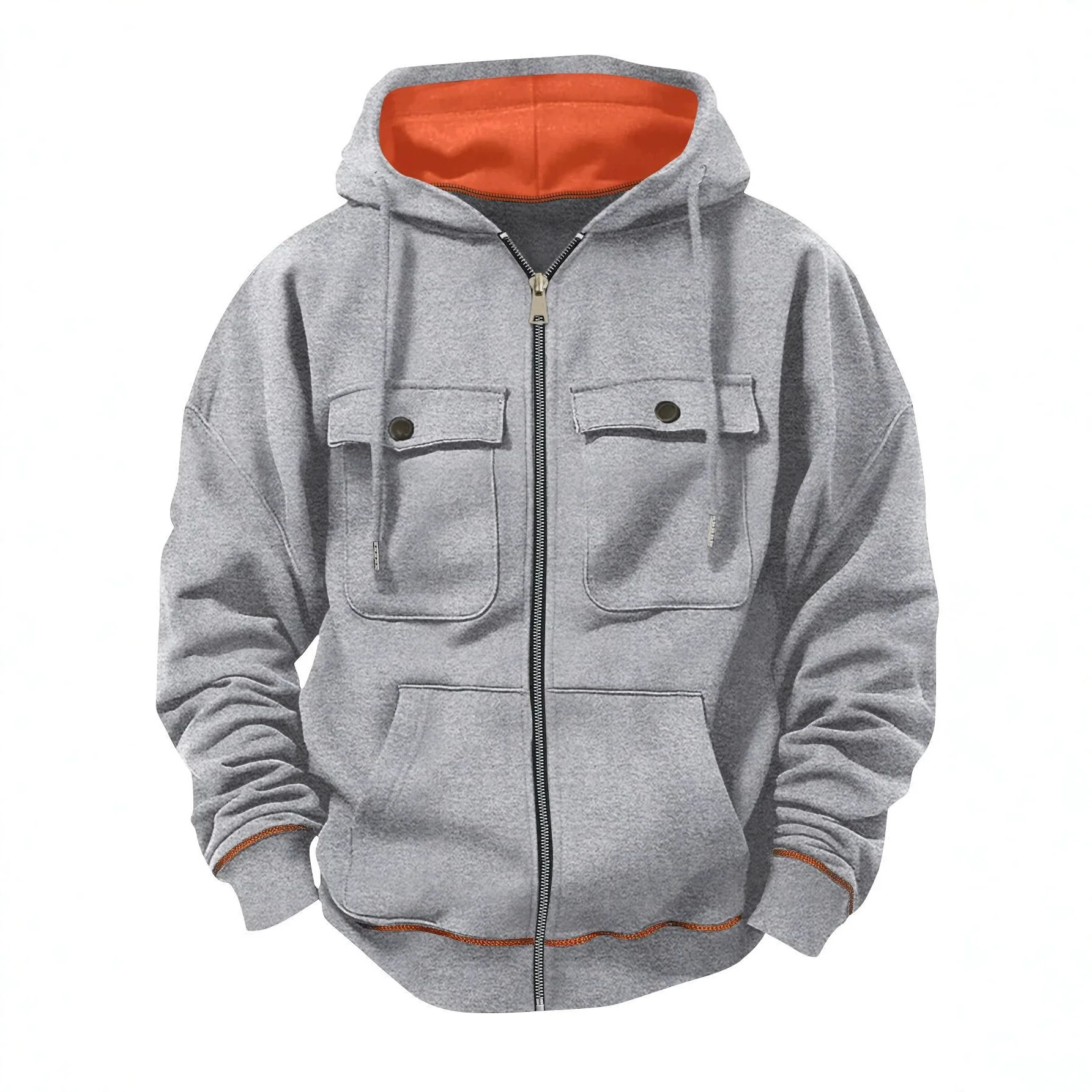 Hot selling men's spring and autumn solid color hooded sweatshirt,sports multi pocket zipper hooded sweatshirt, versatile jacket