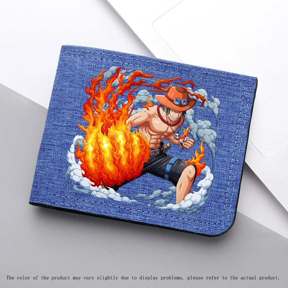 Akcesoria z anime One Piece, męski portfel na karty, figurka anime Portgas D Ace, krótki portfel, składany, przenośny portfelik na monety dla studenta.