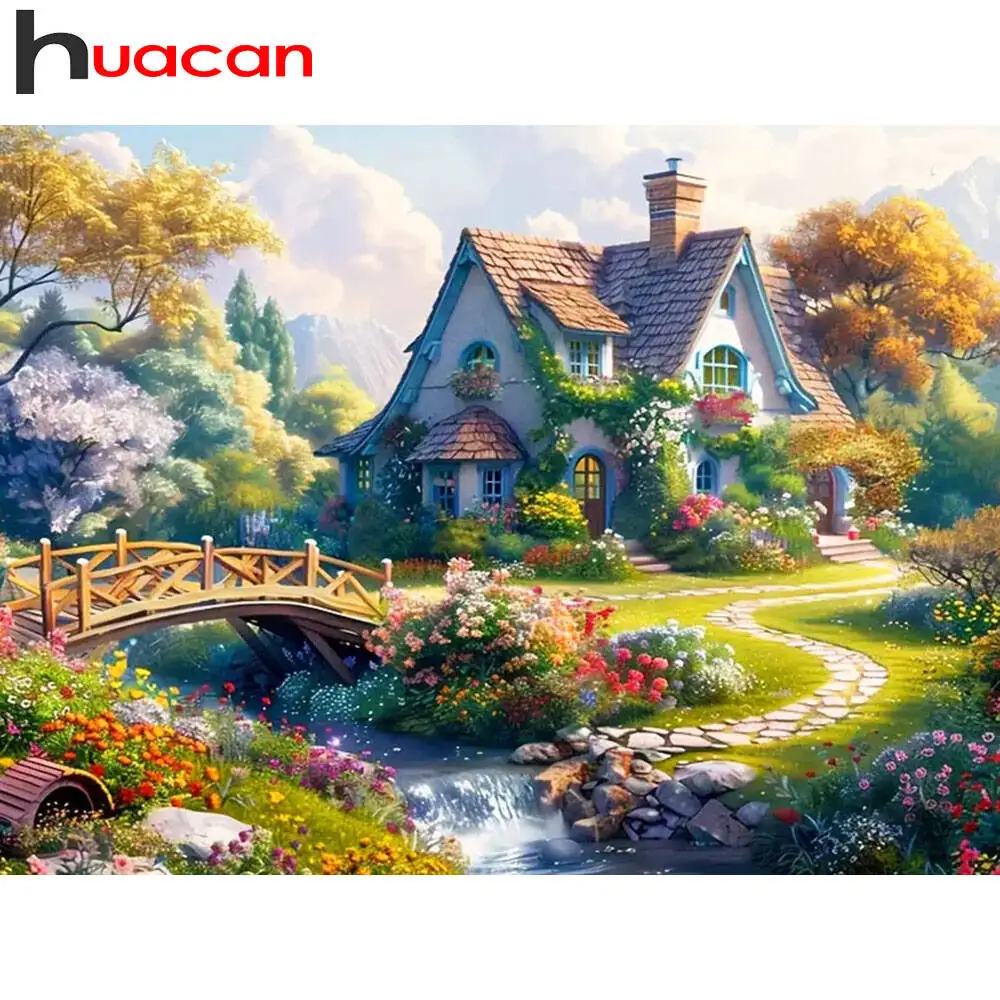 Huacan DIY Diamantmalerei Hausgarten Diamantmosaik Landschaft Komplettset Dekorative Gemälde