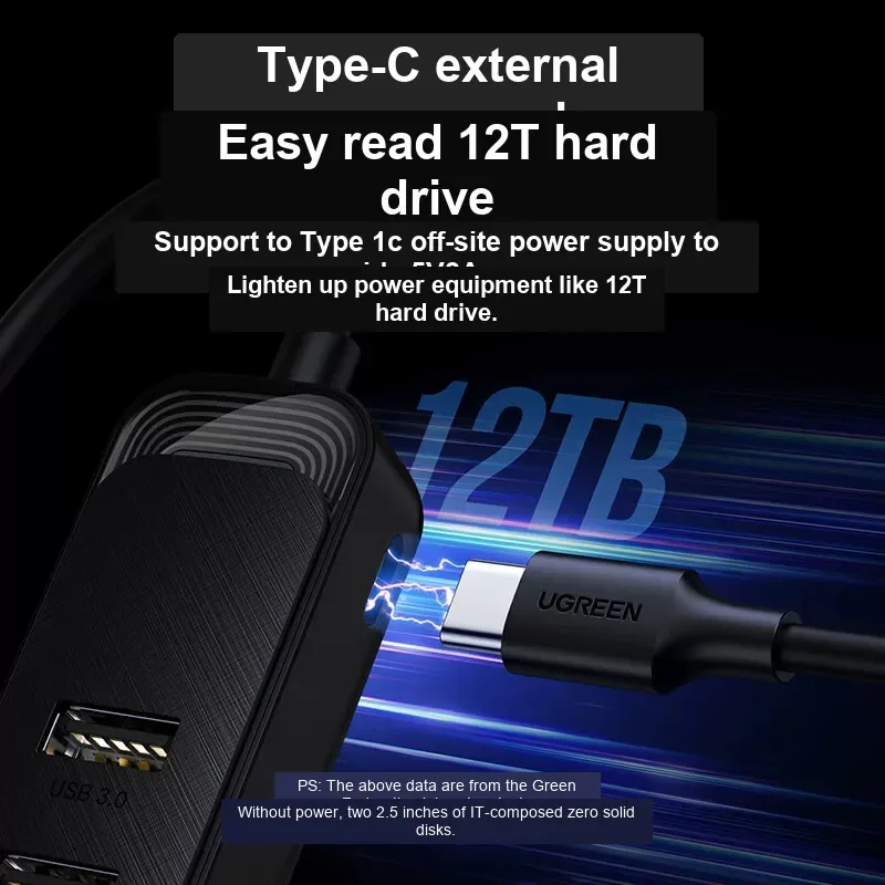 UGREEN 20485 0.25m 4 Port USB 3.0 Hub with USB C Power Port High Speed Splitter