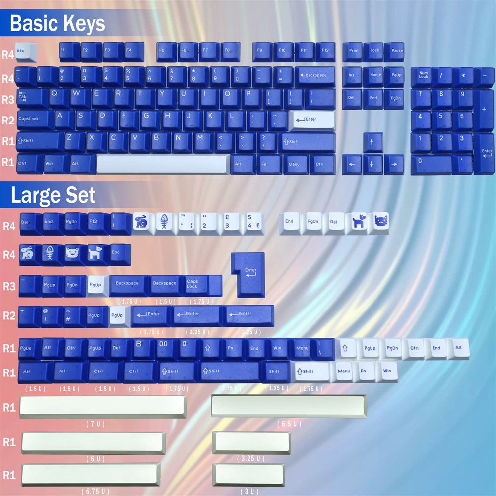 Imagem -06 - Tampas de Chave Translucidez Pbt Salpicadas Azuis para Cereja mx Teclado Mecânico Bonito 184 Keycap 60 61 64 68 87 104 108