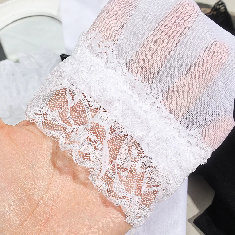 أسود أبيض شفاف الدانتيل الجوارب الكلاسيكية تنوعا JK لوليتا الفتيات الجوارب مريحة للتنفس عادية منتصف أنبوب جوارب الركبة