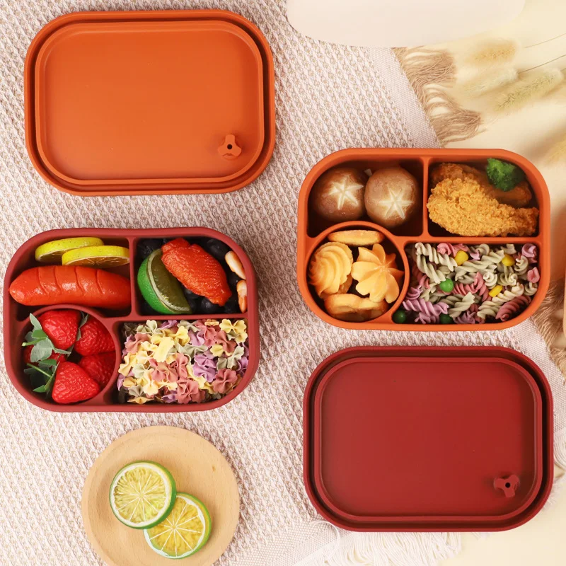 Amazon Hot Silicone Lunch Box Square Crisper Silicone Lunch Box Outdoor Travel Bento Box in Stock Wholesale