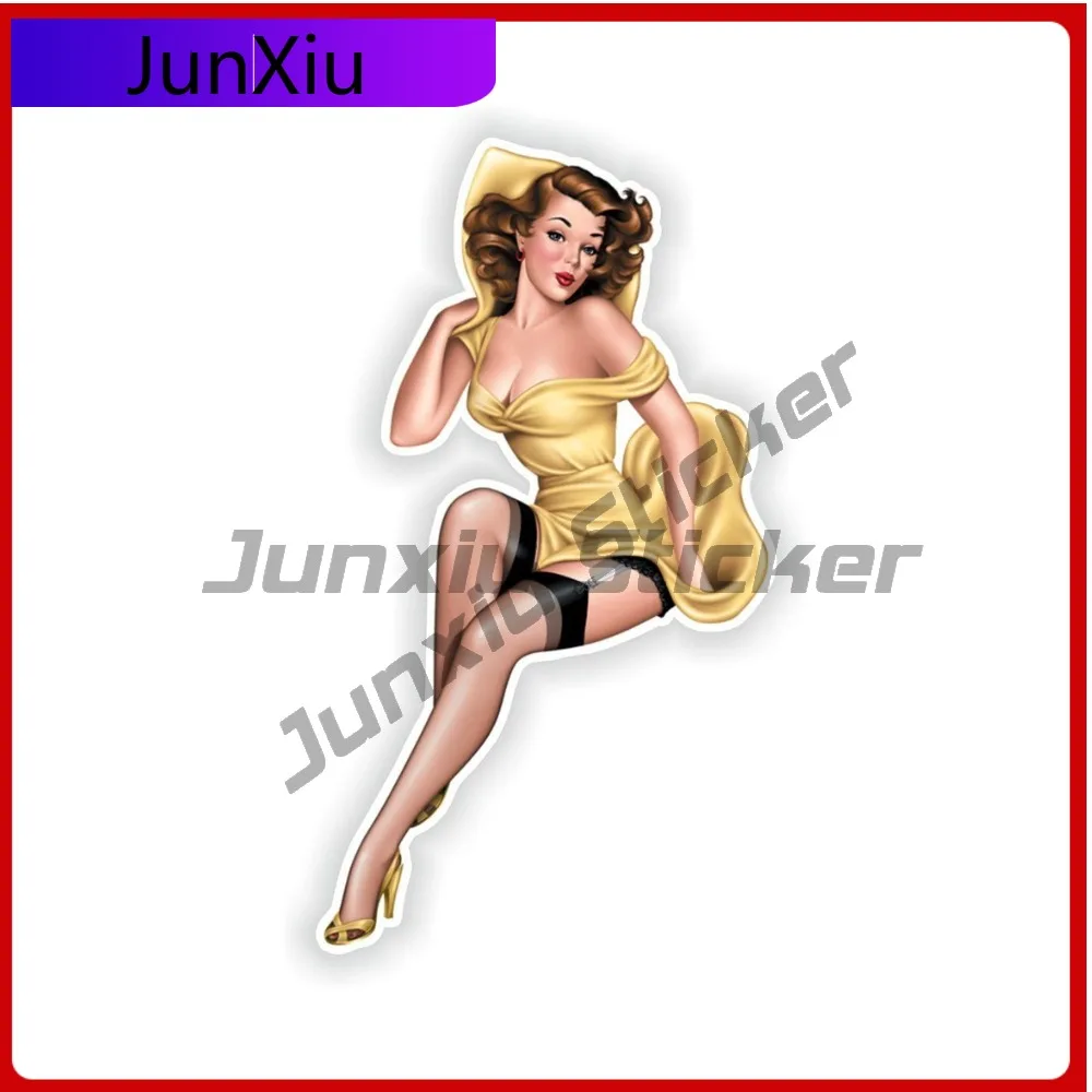 

Pin Up Girl Sticker Vintage Sexy Golden Nightgown Stickers Anti Scratch Decals Decorative Decoration Car Cover Suv Waterproof