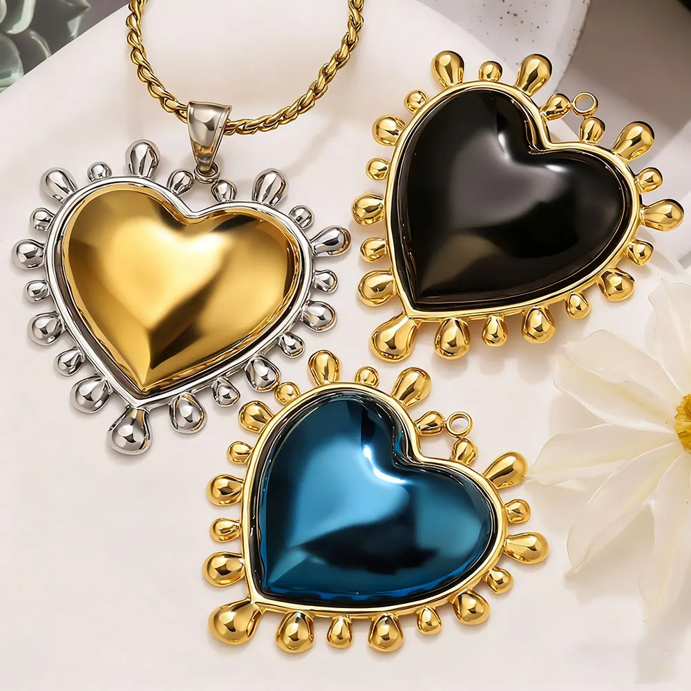 1PCS Stainless Steel Large Heart Charms Gold Plated Bohe Pendant Base DIY Women Necklace Jewelry Making Supplies Waterproof Gift