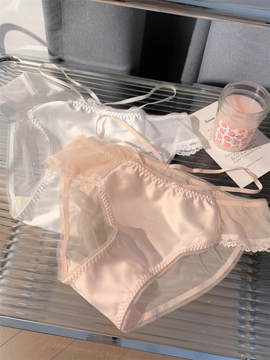 Women\'s Briefs Pink French Satin Girl Lace Sexy Pure Desire Underwear Women\'s 2024 New Pure Cotton Panties