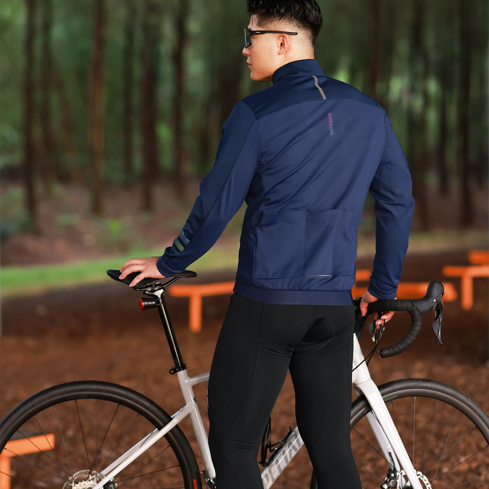 WOSAWE Winter Bicycle Clothing Men Keep Warm Windproof Cycling Jacket Bibs Set Autumn Mountain Road Bicycle Top Hiking Jacket