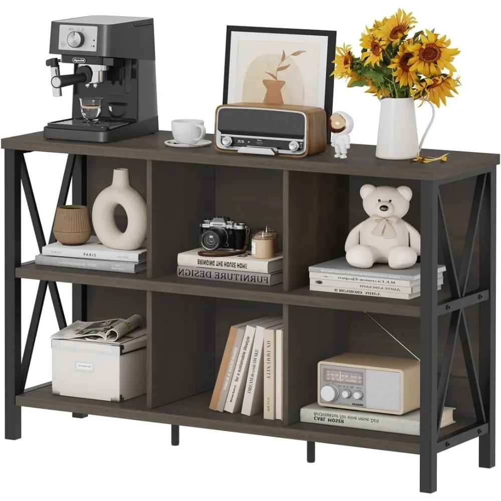 Rustic 6 Cube Storage Organizer พร้อมชั้นวาง,ไม้และโลหะ Cubby ตู้หนังสือ,อุตสาหกรรมแนวนอนชั้นวางหนังสือสําหรับห้องนั่งเล่น Ro