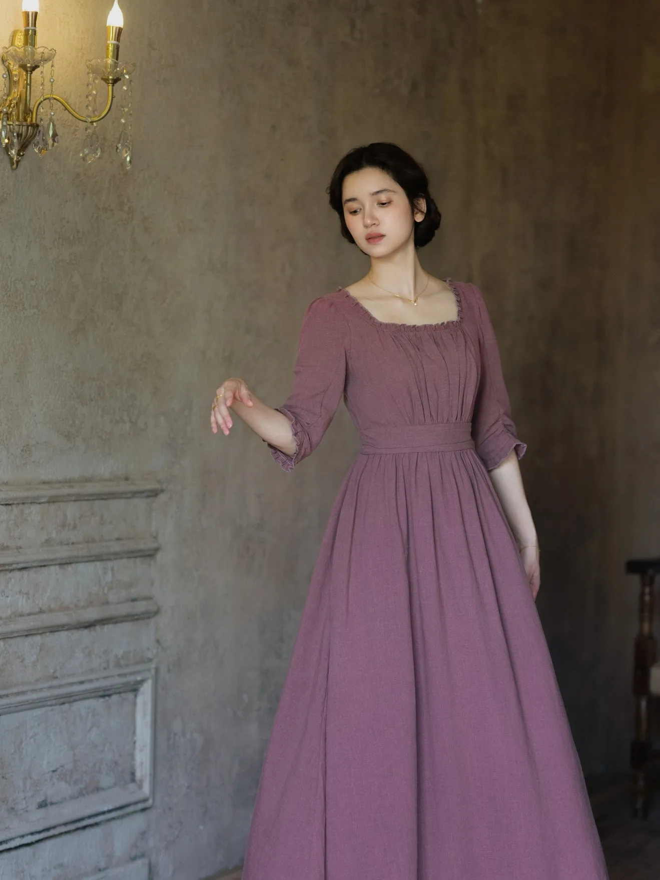 

TIYIHAILEY Dresses Half Sleeve Ramie Purple Women Summer Ladies Suqare Collar 2026 New Long Maxi High Waist Spring Fashion S-XL