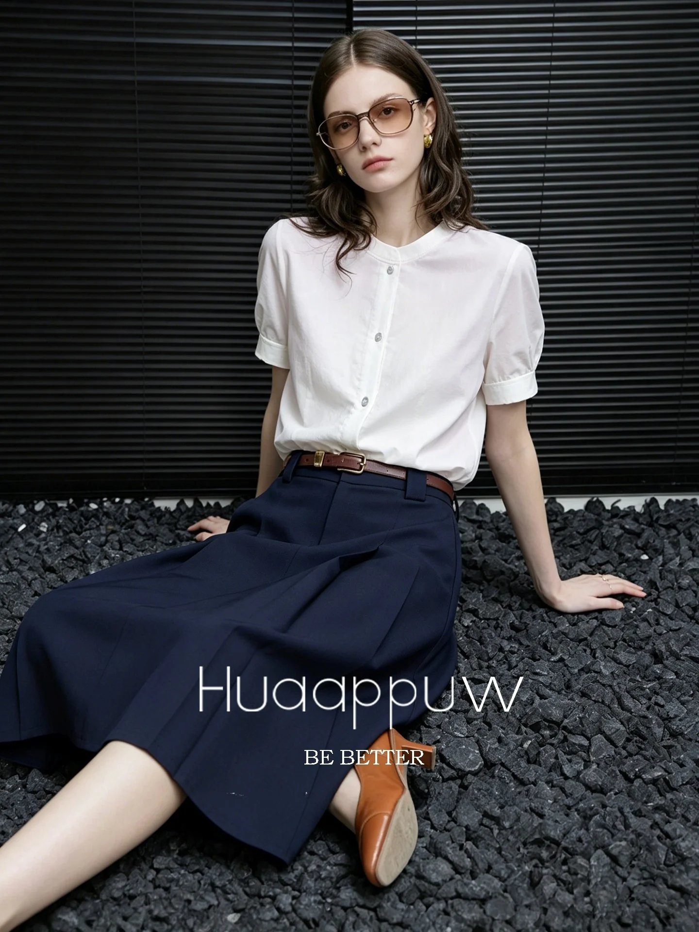 

Huaappuw Commuter Dark Blue Suit Halter Skirt Women's Summer New Folded High Waist A-Line Skirt French Style Daily Travel Com...