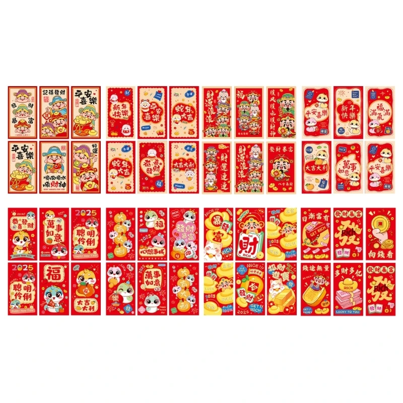 6 Pieces Traditional Lunar New Year Money Packets 2025 Snake Themed Redness Envelopes Chinese Spring Festival Hongbao