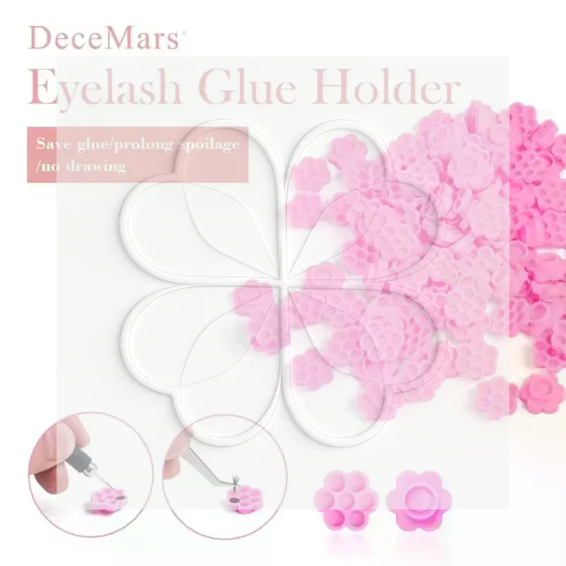 Eyelash Glue Holder Pink Flower Design 7 Slots Reusable Lash Adhesive Stand for Home Lash Grafting Use