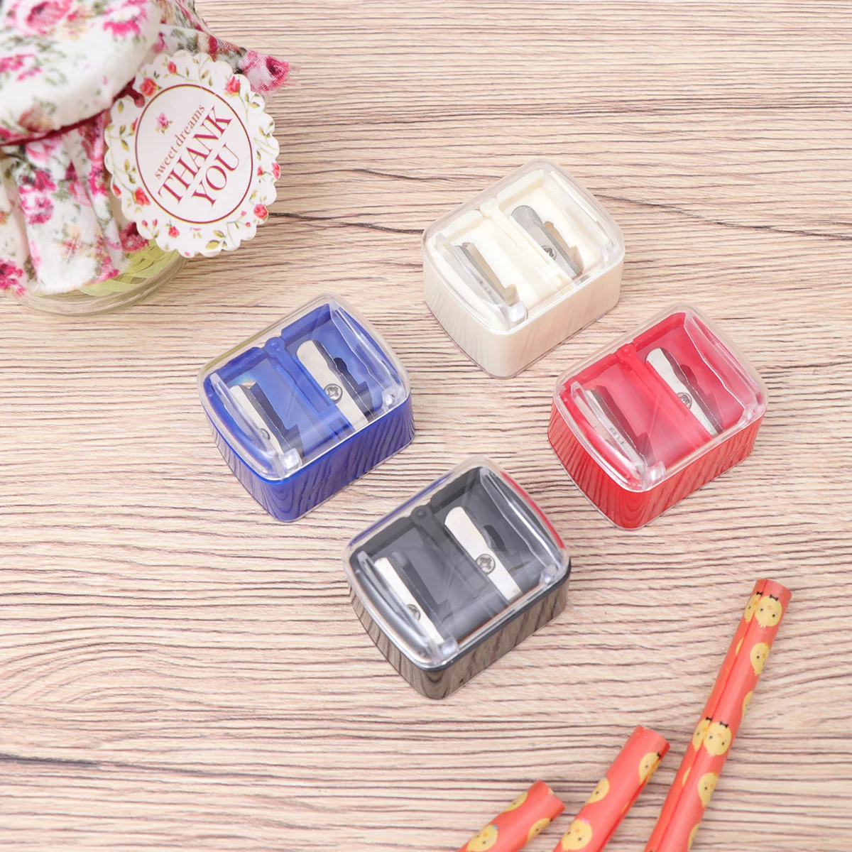

12Pcs Manual Double Hole Pencil Sharpener Office Transparent Lid Plastic Protective Box Efficient Pencil Crayon