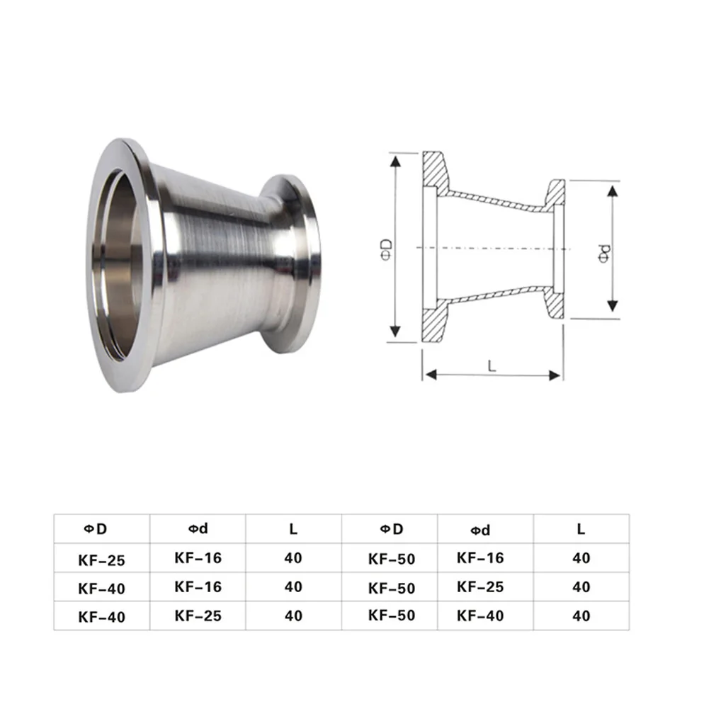 304 Stainless Steel For KF50 to For KF25 Vacuum Tapered Reducer for For KF Flange Based Vacuum System Integration