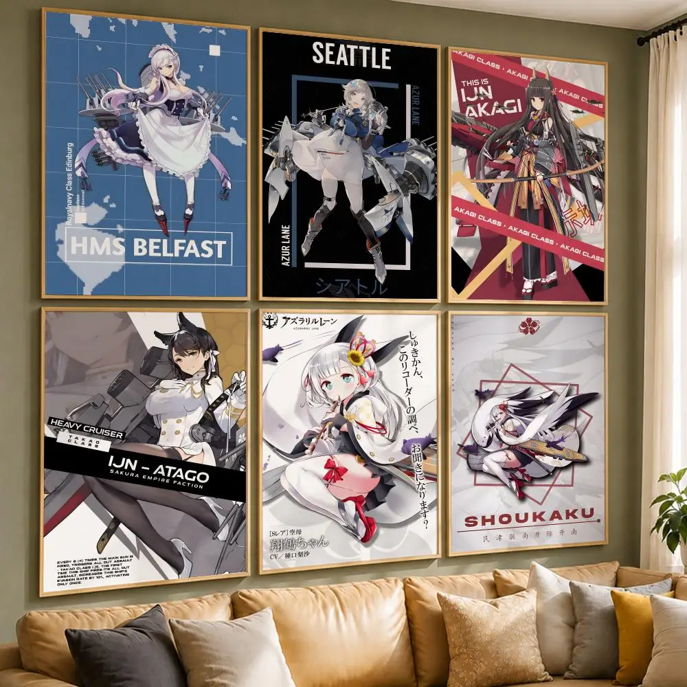 Popular Game A-Azur LaneS Poster Vintage Retro Anime Poster Stickers Peel and Stick Wall Art Home Decor