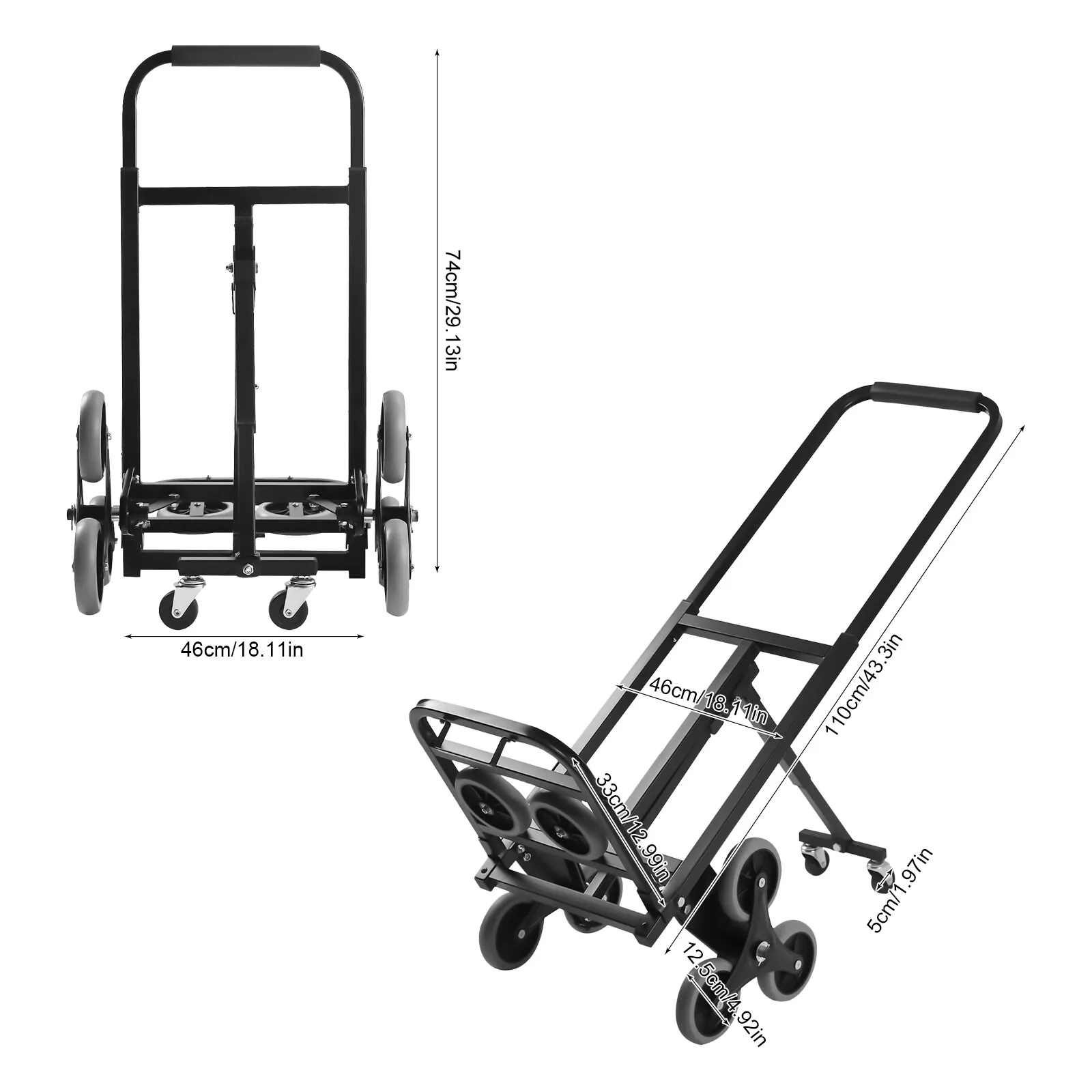 Heavy Duty Folding Stair-Climbing Cart Hand Truck Dolly Cart with Adjustable Handle, Steel Foldable Cart with Wheels