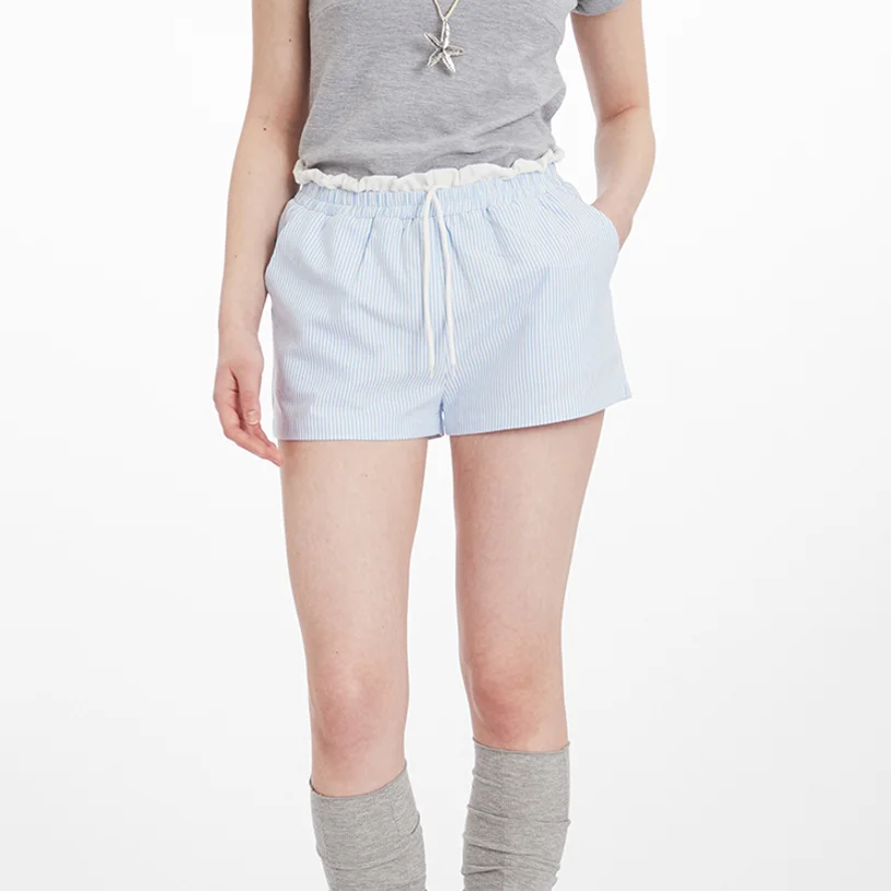 Yapher Pantaloncini bikini a vita alta da donna in stile francese a righe blu e bianche con pantaloni da vacanza larghi con coulisse