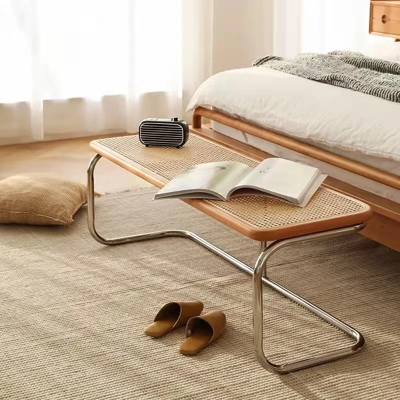 DSA creative rattan bench home door solid wood shoe changing stool bedroom medieval bedside bed and breakfast entrance low stool