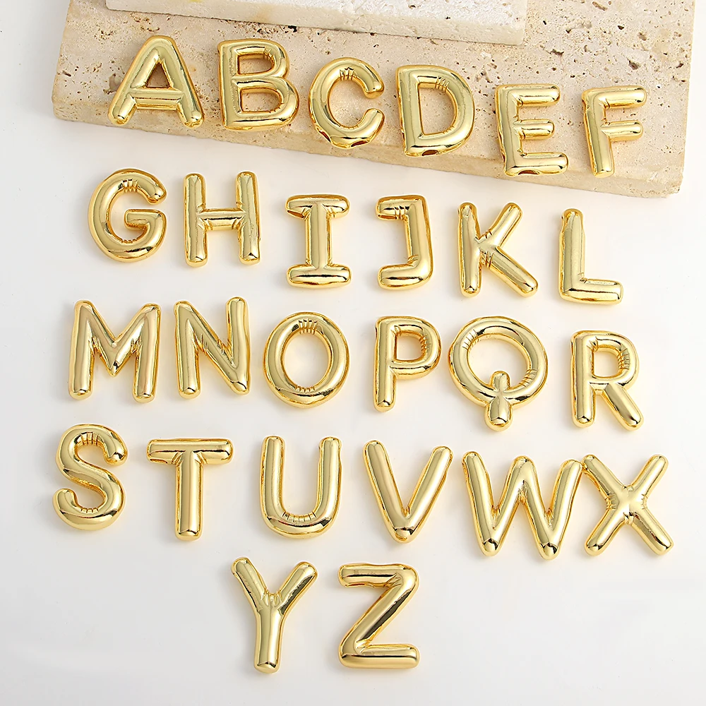 AENSOA Collares Gold Plated Copper Chunky Alphabet Balloon Bubble Initial Letter Pendant Necklace for Women Men Charm Necklaces view 6