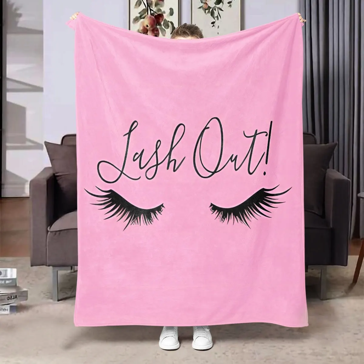 Suitable for pink Flannel Blanket Eyelash Printing Soft Throw Suitable for Sofa, Bed or Makeup Art Lovers All Seasonal Comfort
