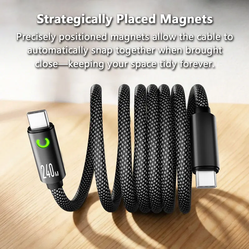 Dual Type-C 240W Super Fast Charging Cable 1M/1.5M/2M Automatic Storage Fully Magnetic Cable for Tablets Apple Samsung Huawei - view 4