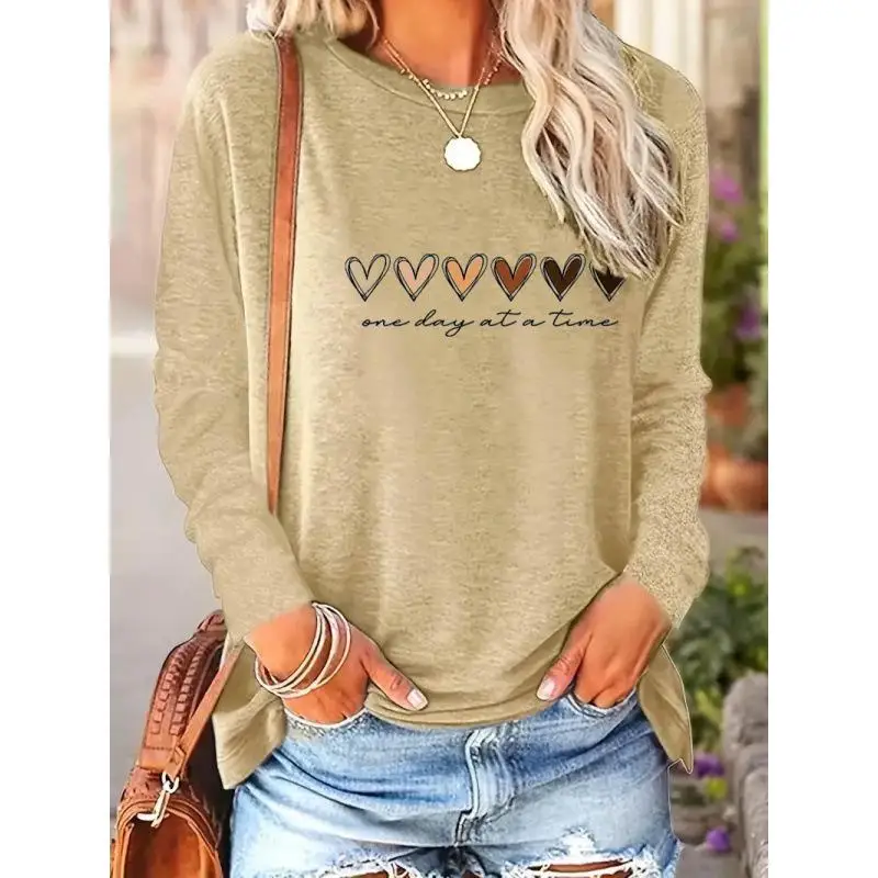 

Повседневная футболка Long Sve с цифровым принтом, круглый свободный топ для женщин, удобная дышащая спортивная одежда, одежда для отдыха