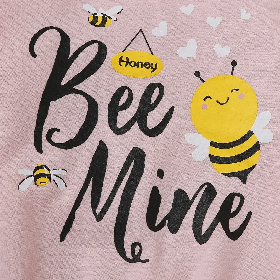 PatPat Toddler Girl Letter Bee Print Casual Pullover Sweatshirt Soft and Comfortable  Perfect for Outings and Daily Wear