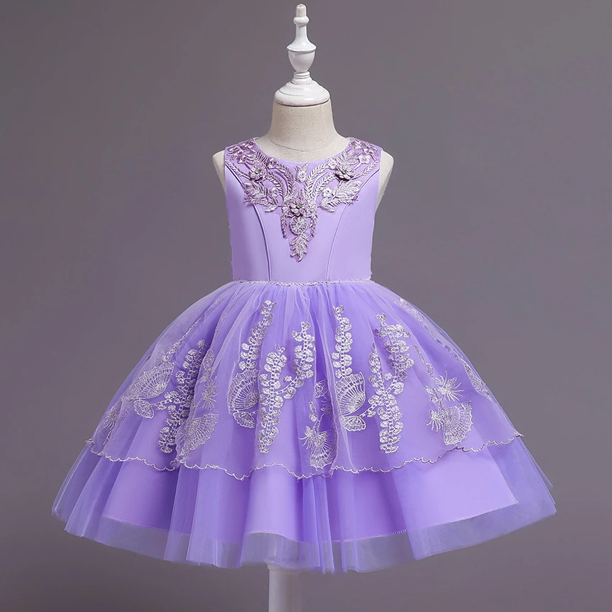 3 8 Years Baby Girls Dresses Party Dress for Kids Birthday Party and Wedding Elegant Gown Purple Princess Luxury Evening Clothes