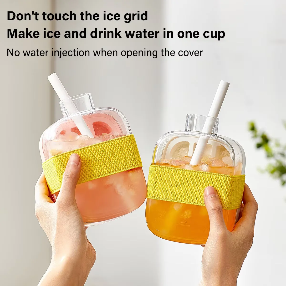12 Grids Pressing Ice Cube Tray Block Mold 500ML Water Bottle With Straw Ice Making Mold Kitchen Tool Household Sealed Ice Maker