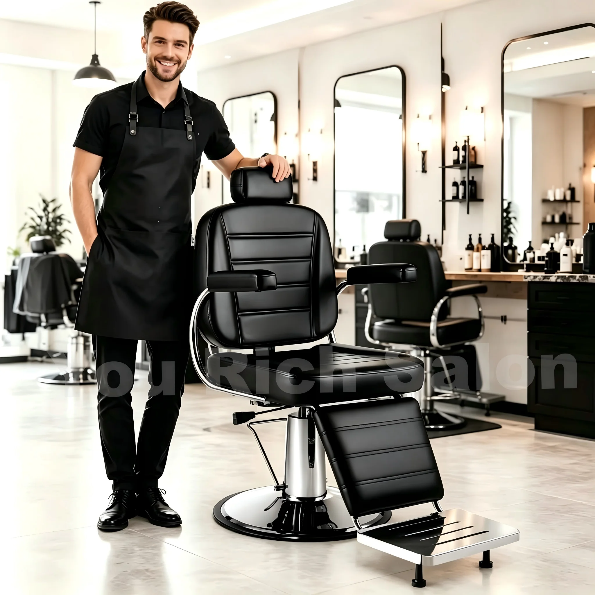 Factory Direct Heavy Duty Barber Chair Hydraulic Reclining Shaving Chair 360 Swivel Black PU Leather Salon Hair Styling Chair