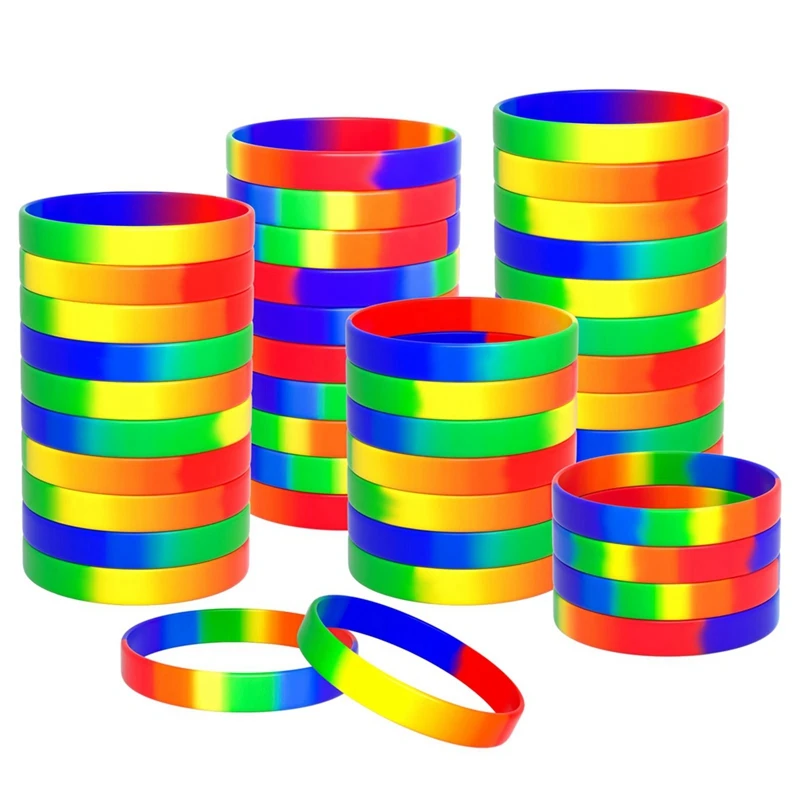 

100 Piece Wristband Bulk Rainbow Wristband Multicolor Silica Gel Pride Accessories Party Decorations Supplies