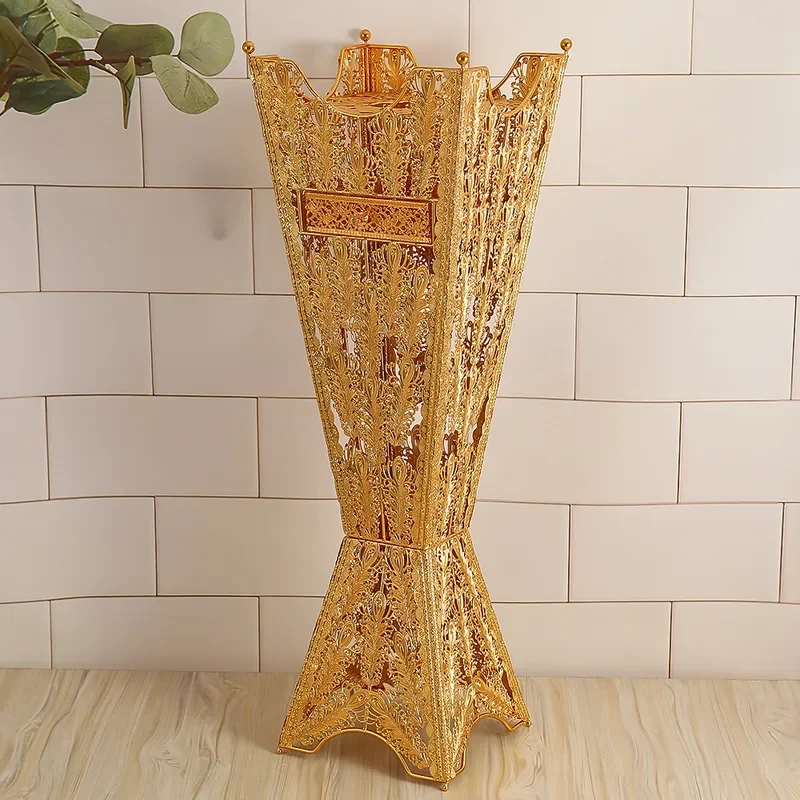 Vintage Gold Plated Metal Incense Burner Classic Four Corner Design Aromatherapy Holder for Home Decoration Charcoal Burning