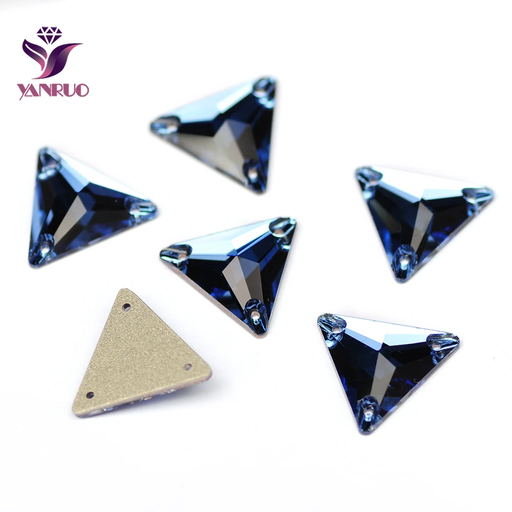 YANRUO 3270 Triangle Sapphire Sew on Crafts Beads Crystal Button Glass Sewing Rhinestones flat Back Crystals Stones For Clothes