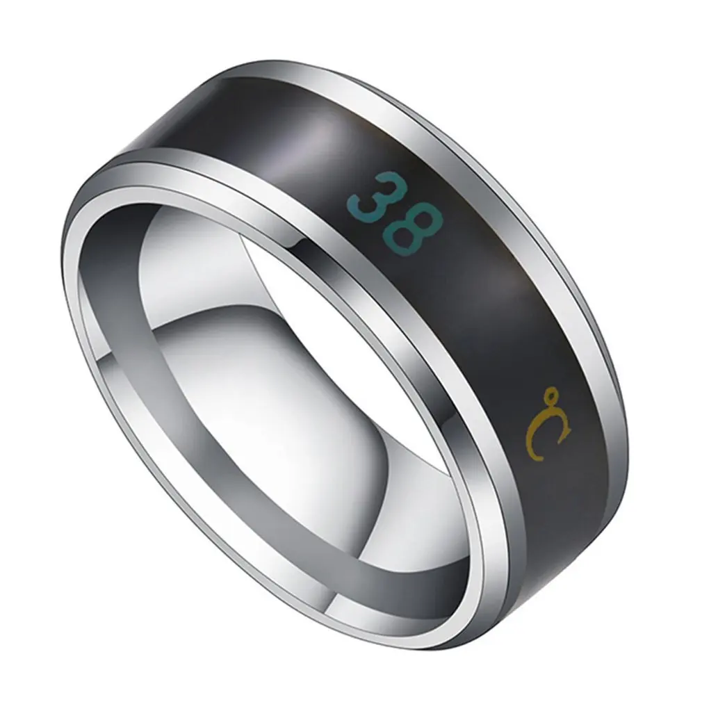 Smart Temperature Ring Fashion Stainless Steel Intelligent Temperature Sensor Rings Thermometer Finger Digital Temperature Meter