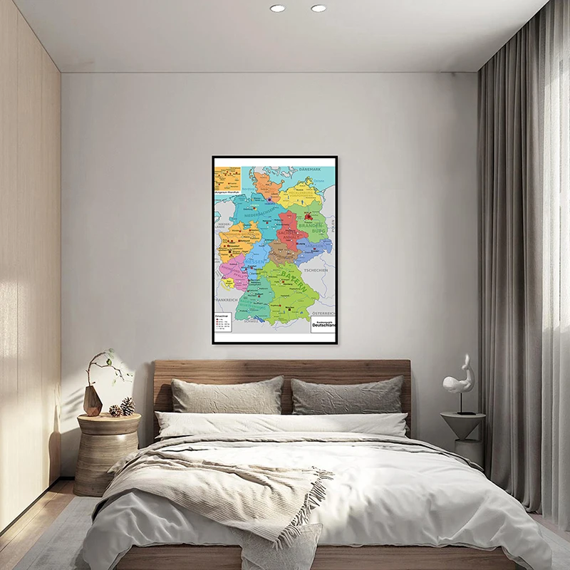 Imagem -04 - Mapa da Alemanha na Parede Alemã Impressão Decorativa da Lona Pintura Arte Cartaz Sala de Estar Decoração Casa Material Escolar 42*59cm o