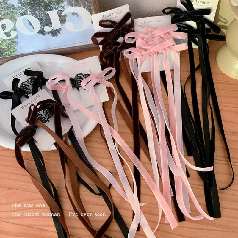 Vintage Large Velvet Bow Hair Clip Trend Long Ribbon Hairpins Barrettes Headband for Women Girl Hair Accessories Wedding Jewelry