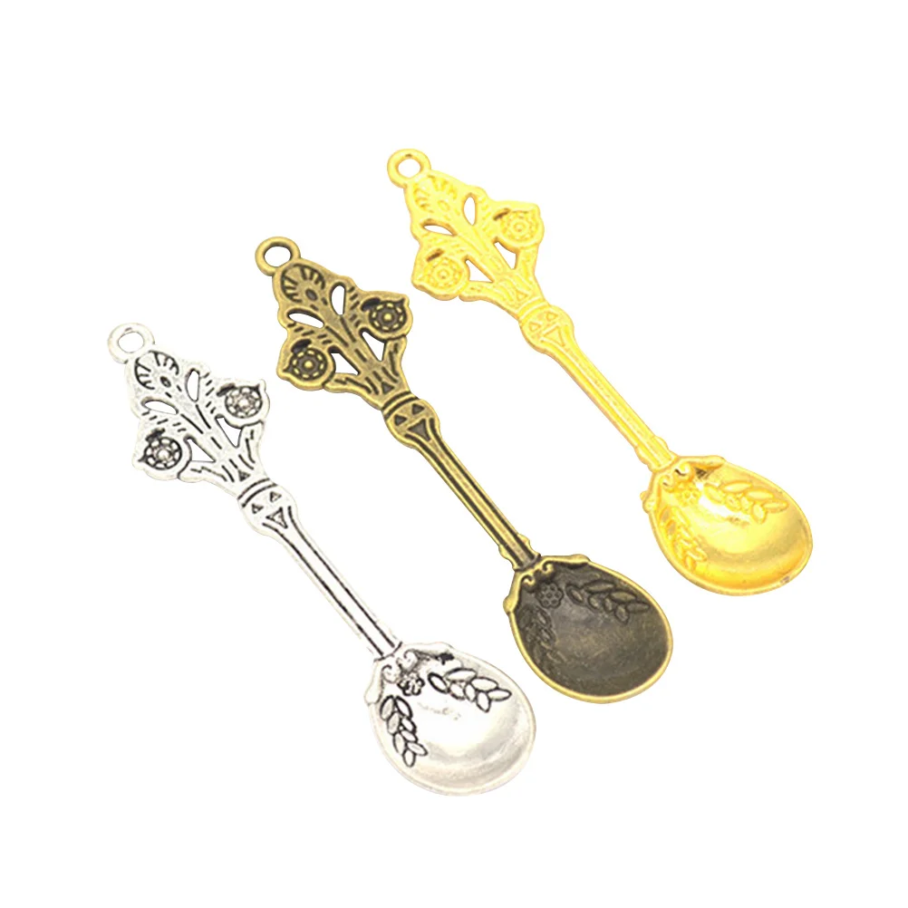 60Pcs Alloy Spoon Shape Pendants DIY Creative Accessories for Necklace Earring Bracelet Keyring Handmade Crafts Multicolor Gifts