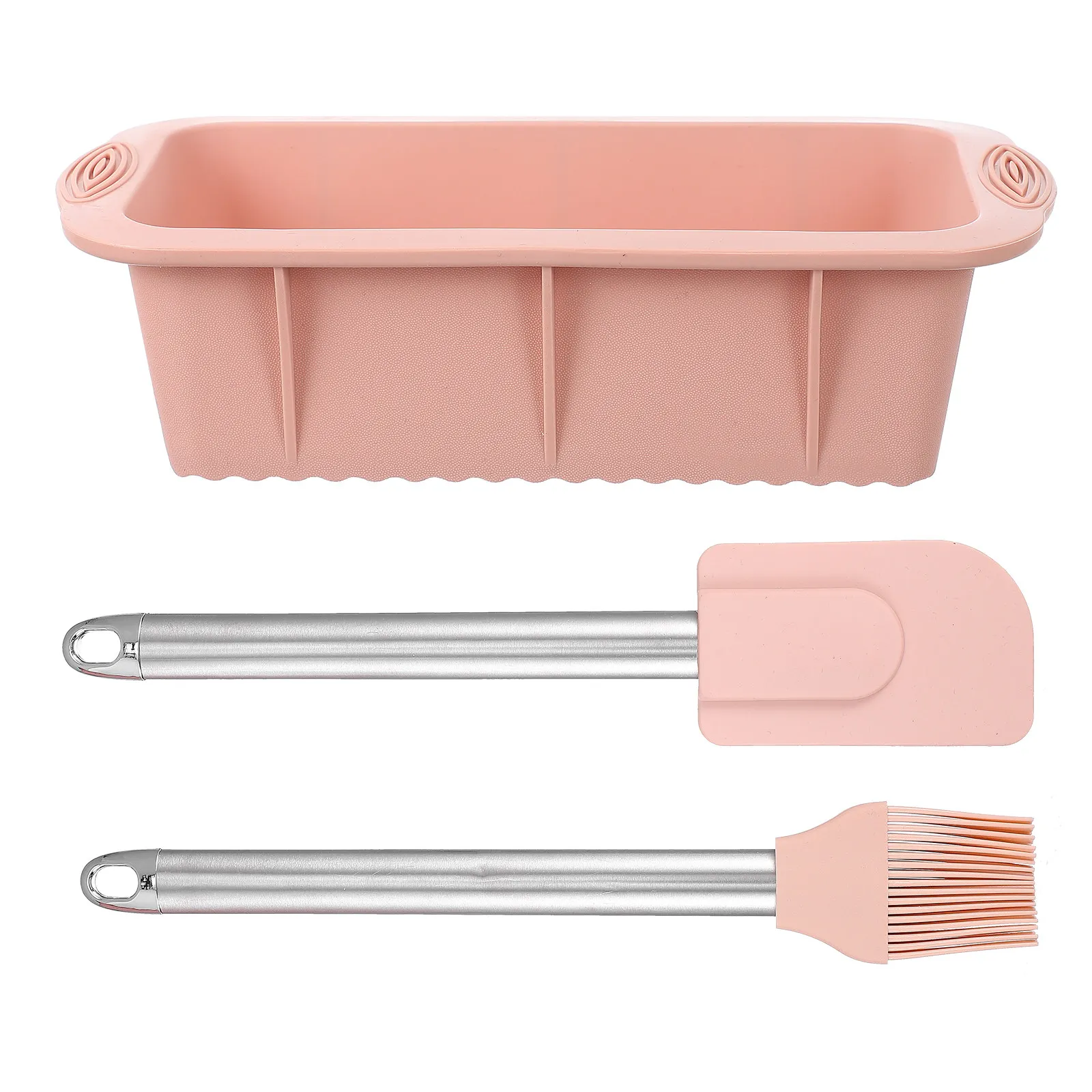 3Pcs Silicone Baking Tool Kit Cake Mold Oil Brush Scraper Set Food Grade Non Fade Burr Free Easy Clean Hanging Hole Design