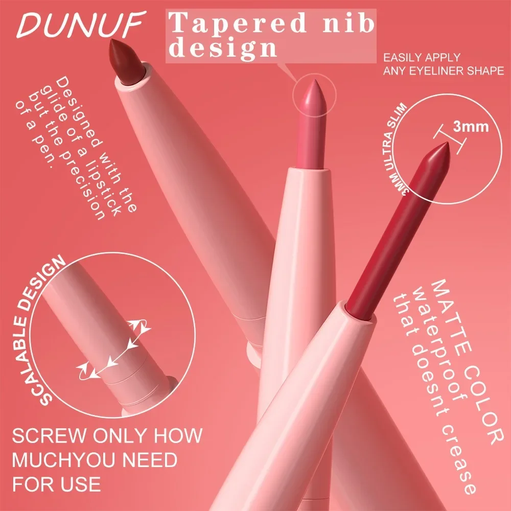 DUNUF 12 สี Velvet Matte Lipliner ดินสอกันน้ํา Non-stick Cup ลิปสติก Nude Pink Lip Liner Outline Lips Contour แต่งหน้า