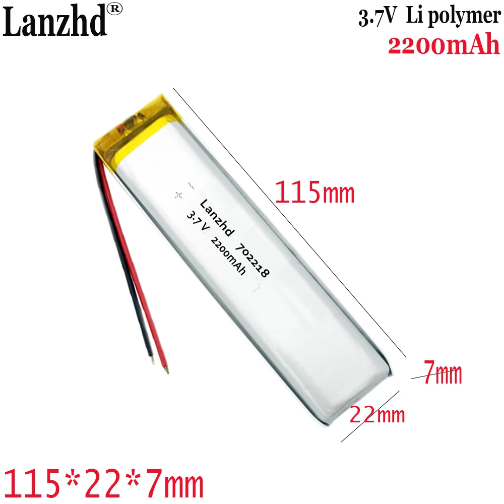 1-15 pcs 3.7V Li Polymer 702218 2200mAh Lithium Battery For Wardrobe Light Cabinet Light long strip battery 115*22*7mm 7022115