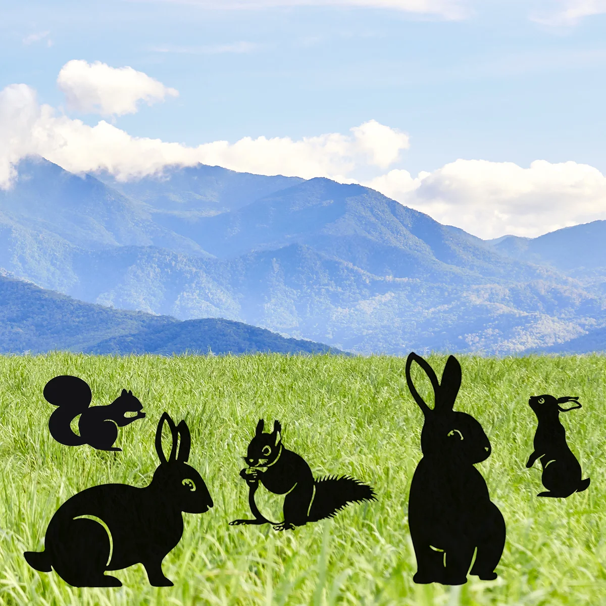 Hello Young Rabbit/Squirrel Figurines Hollow Dust Proof Wrought Iron Realistic Rabbits Sculpture Garden Decor Metal Home Outdoor