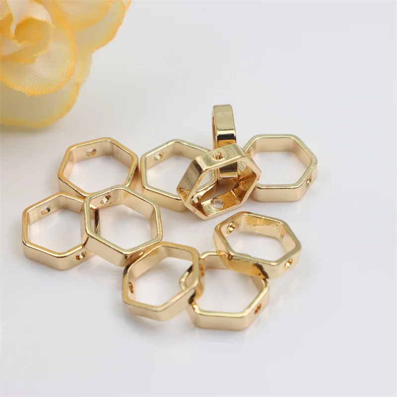 10pcs 14K Gold Plated Hexagonal Frame Beads Spacer Connectors DIY Necklace Bracelet Earrings Pendants Jewelry Making Accessories